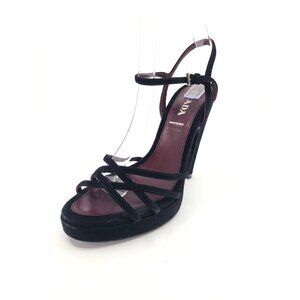 Prada Vintage Black Suede Mary Jane Strappy Ankle Sandals Size 38